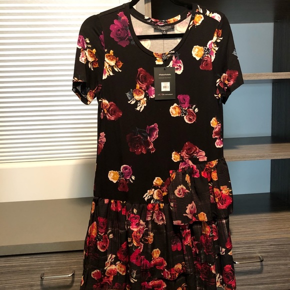 Black floral midi dress - Picture 2 of 5